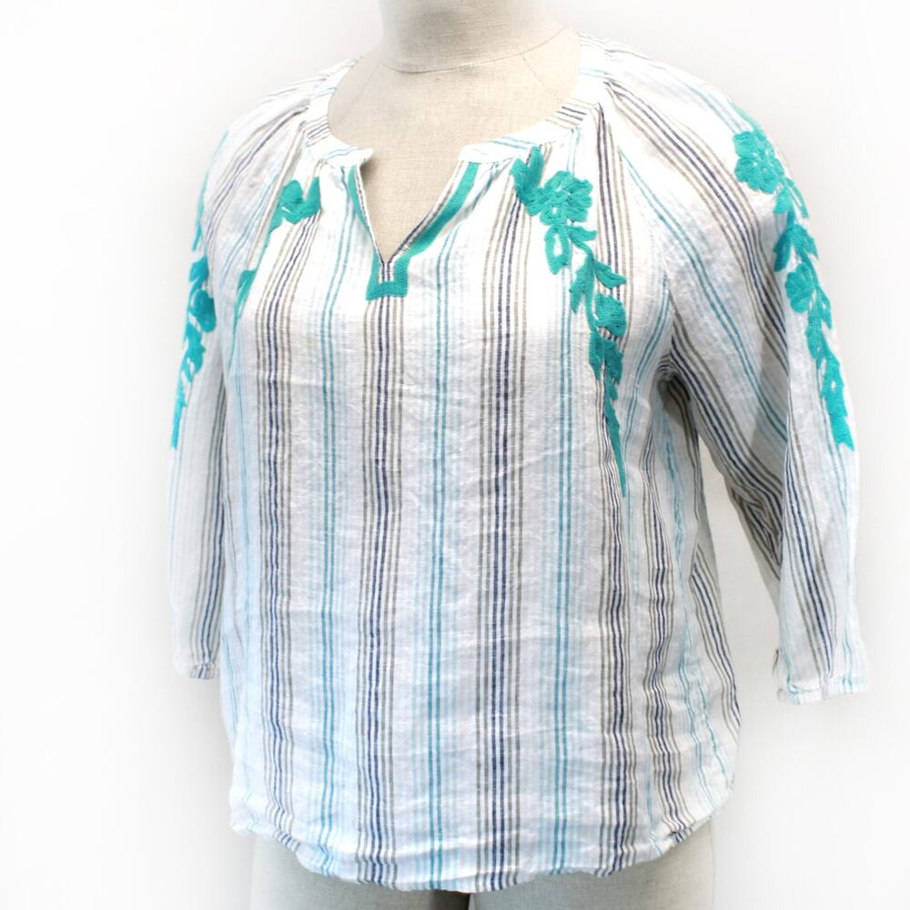 J.Jill linen embroidered peasant style blouse top size petite Large